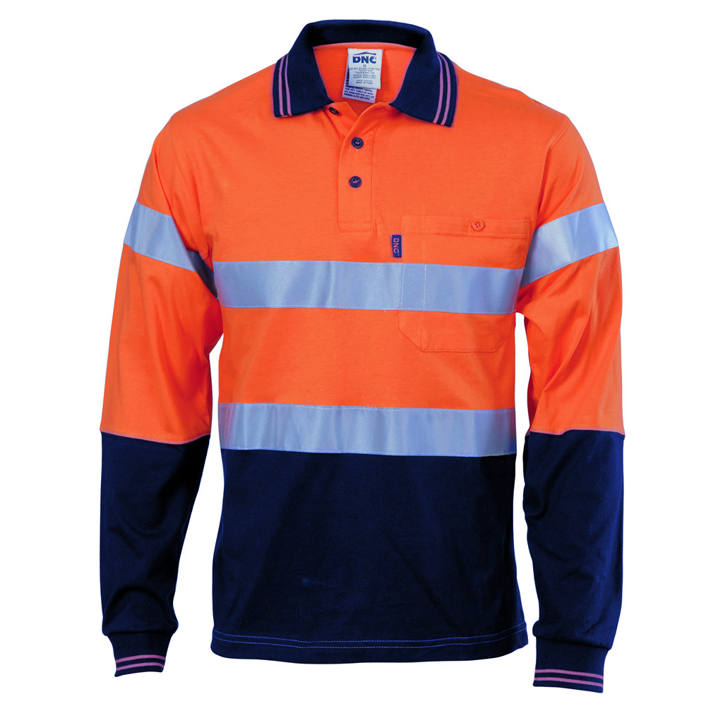 Hi Vis Cool-Breeze Cotton Jersey Polo With 3M R/Tape - L/S