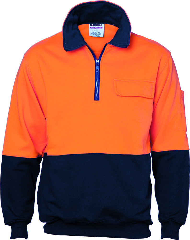 Hi Vis Two Tone 1/2 Zip Cotton Fleecy Windcheater