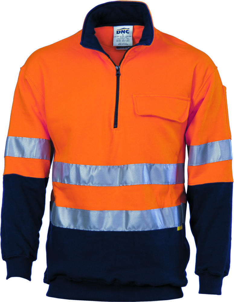 Hi Vis Two Tone 1/2 Zip Cotton Fleecy Windcheater with 3M R/Tape