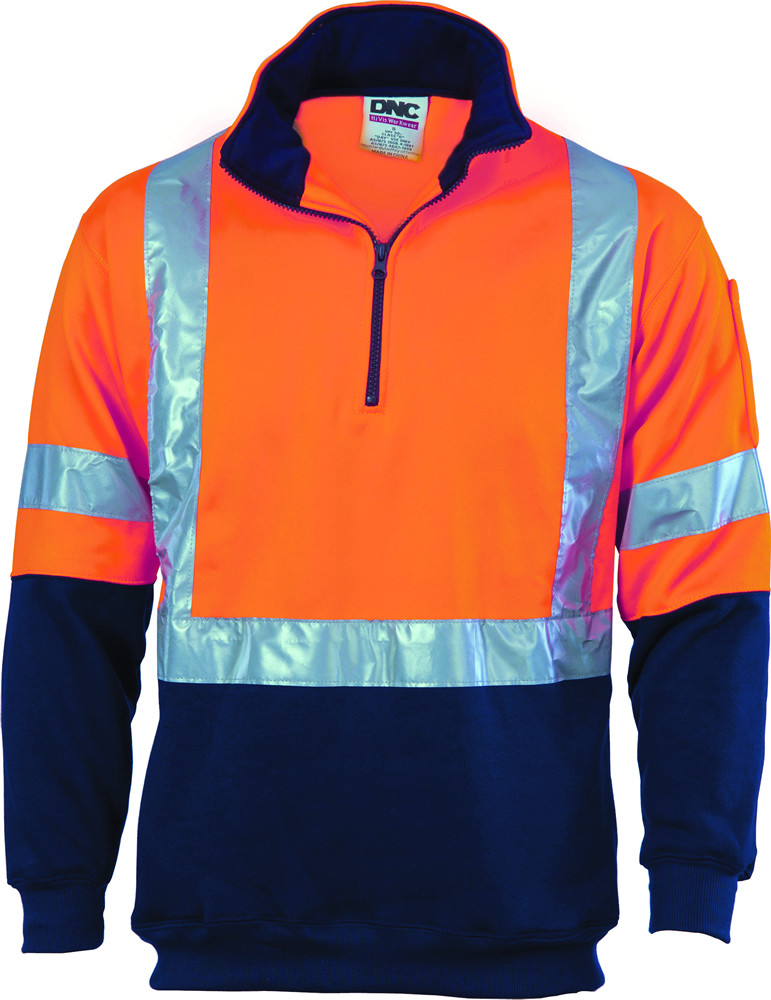 Hi Vis Cross Back D/N Two Tone 1/2 Zip Fleecy Sweat Shirt