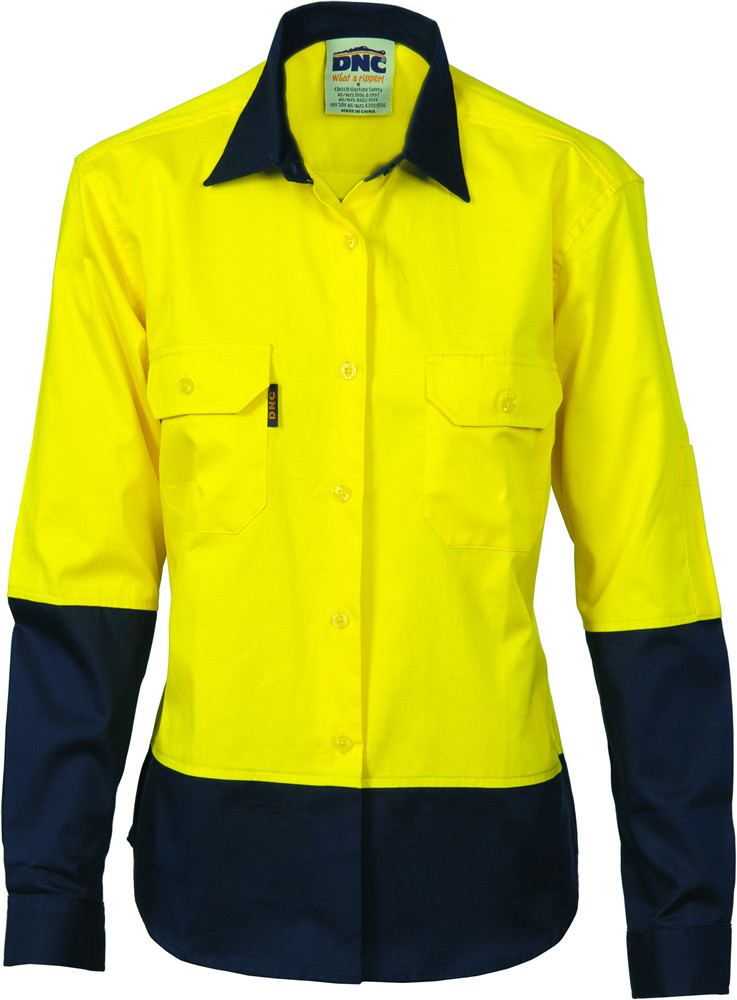 Hi Vis Ladies Two Tone Cool-Breeze Cott on Shirt - Long Sleeve