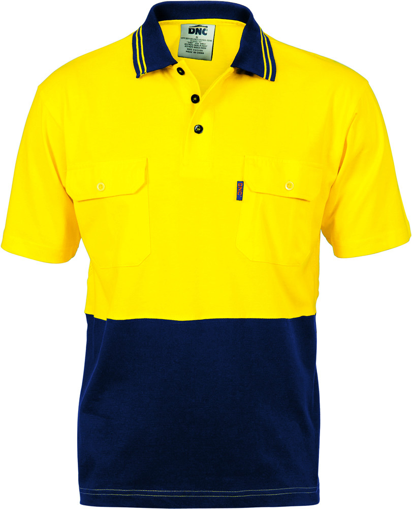 Hi Vis Cool-Breeze Two Tone Cotton Jersey Polo Shirt with Twin Chest Pocket - S/S
