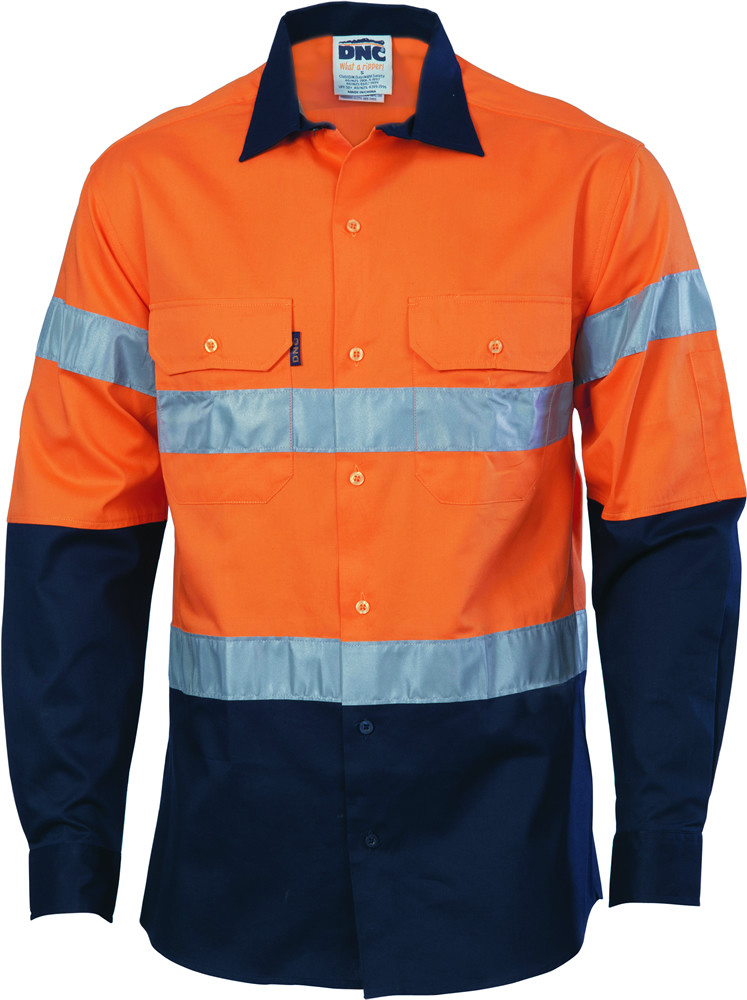 HiVis D/N 2 Tone Drill Shirt with Generic R/Tape - Long Sleeve