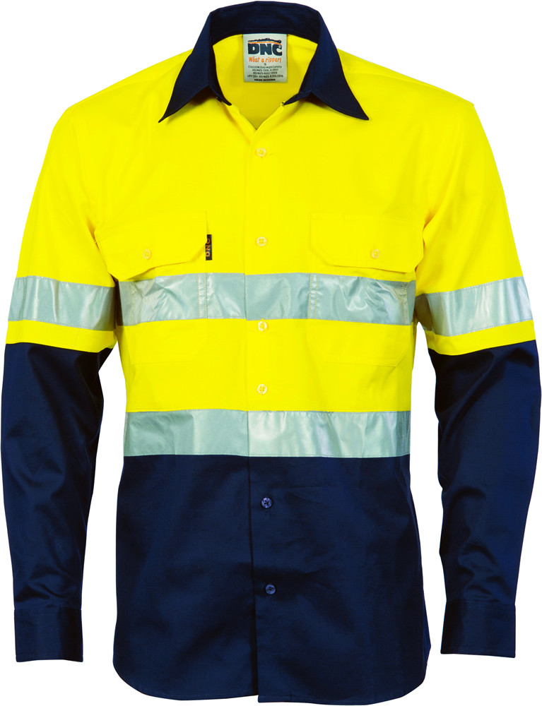 HiVis D/N 2 Tone Drill Shirt with H Pattern Generic R/ Tape - Long sleeve