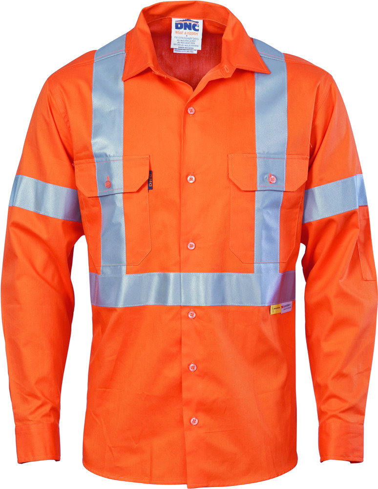 Hi Vis D/N Cotton Shirt with Cross Back Generic R/Tape - Long Sleeve