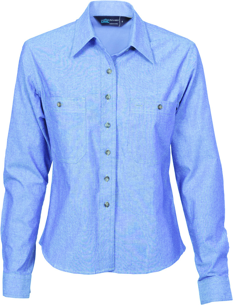 Ladies Cotton Chambray Shirt - Long Sleeve