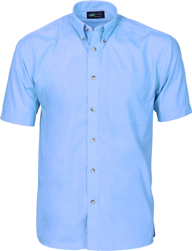 Polyester Cotton Chambray Business Shirt - Short Sleeve