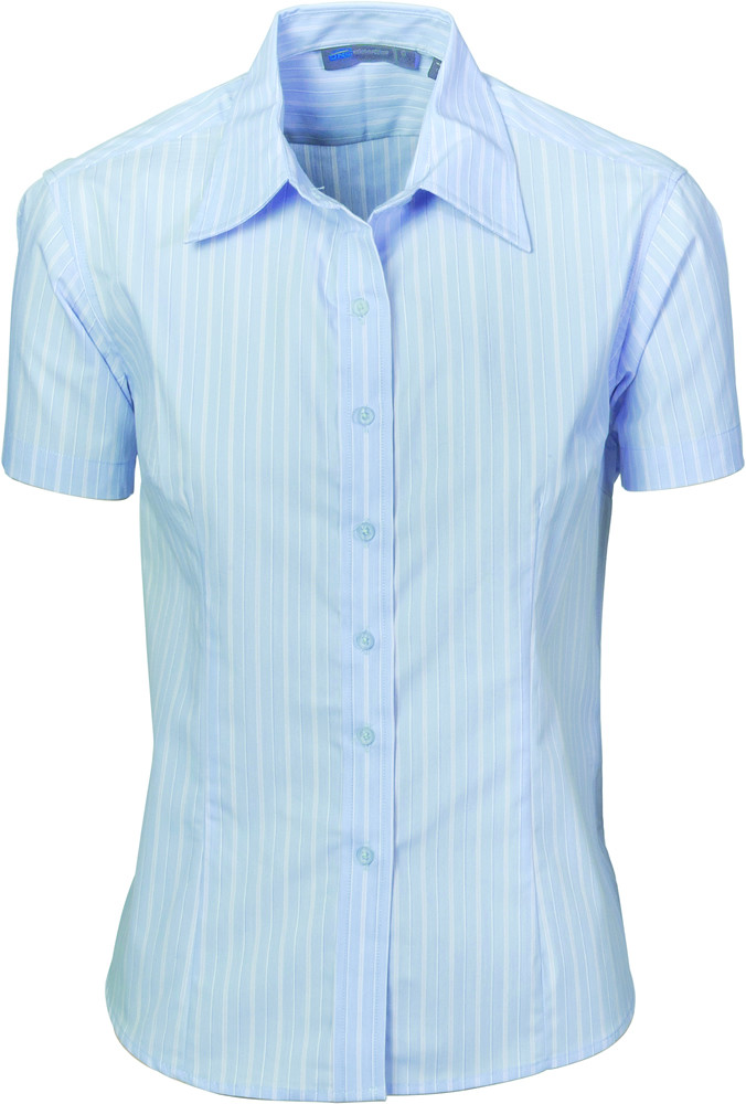 Women's Stretch Yarn Dyed Contrast Stripe Shirt -Short Sleeve