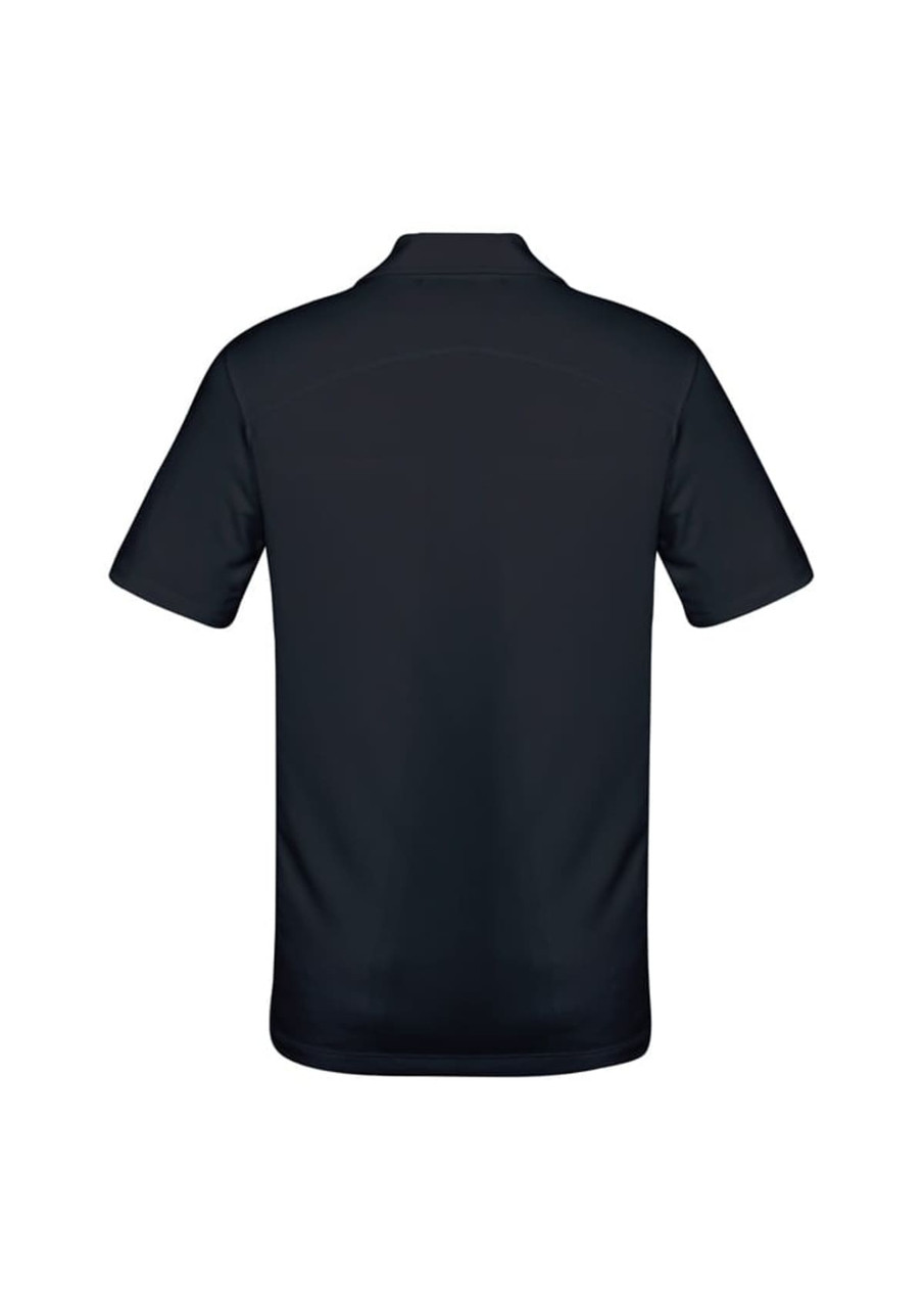 A dark navy men's short sleeve polo shirt featuring a collar and an unobtrusive logo.