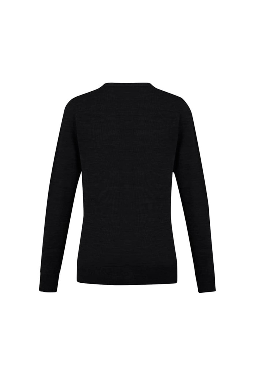 A black women's cardigan with a simple design and long sleeves, showcasing a back view.
