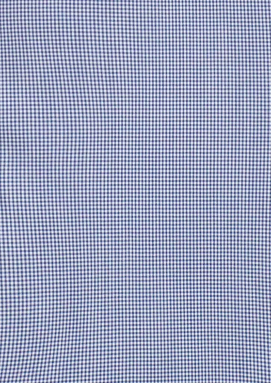 A patterned navy and white fabric featuring a small check design, suitable for a button-up shirt.