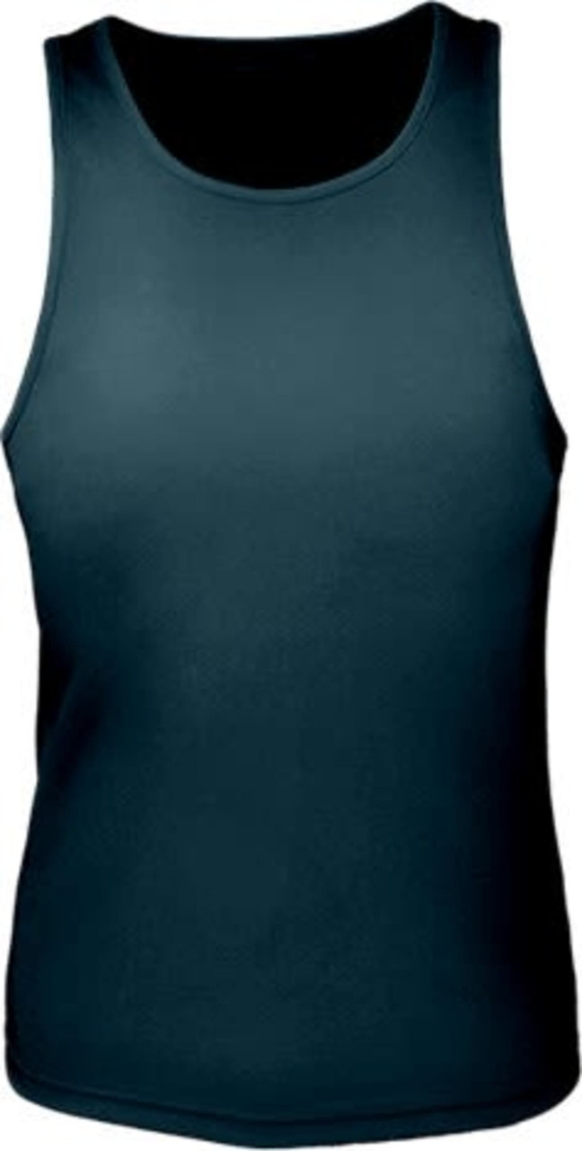 A dark blue ladies' brushed action back singlet, featuring a fitted design and no visible logos.