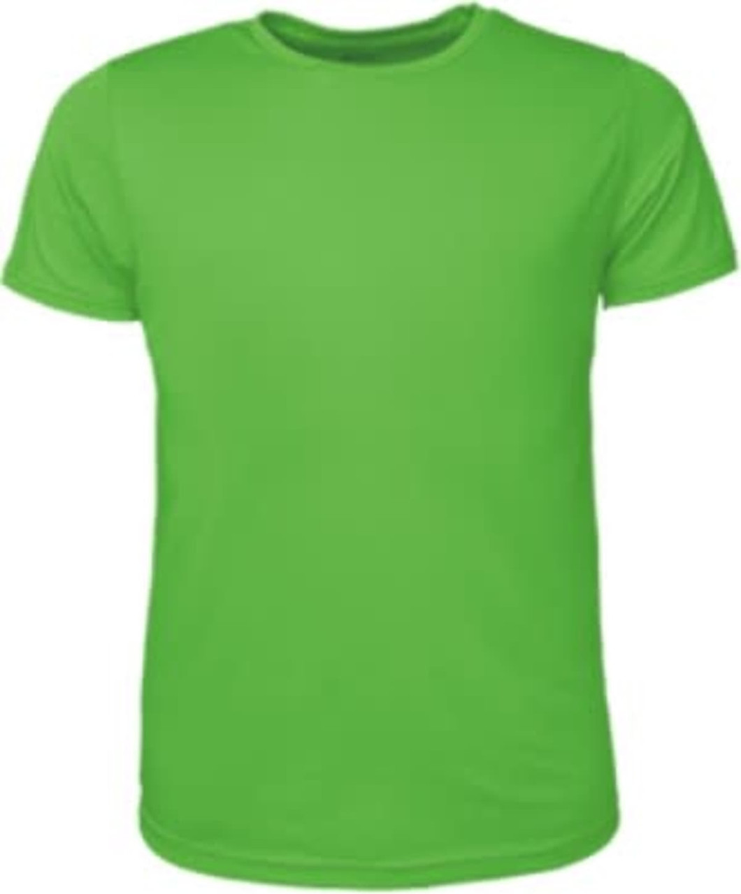 A bright green men's brushed tee shirt with a crew neck and short sleeves. It features a logo on the front.