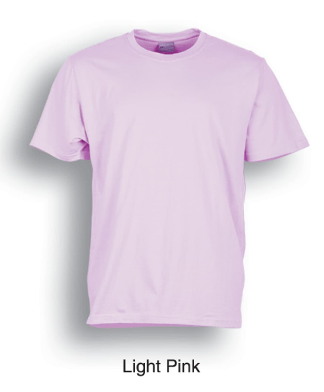 A light pink unisex adults plain cotton tee shirt with a simple design and a logo.