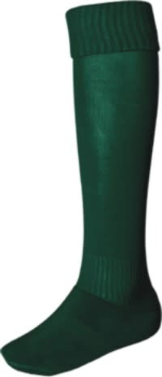 A pair of green sports socks featuring a ribbed cuff and a smooth finish. The socks have a logo at the ankle.