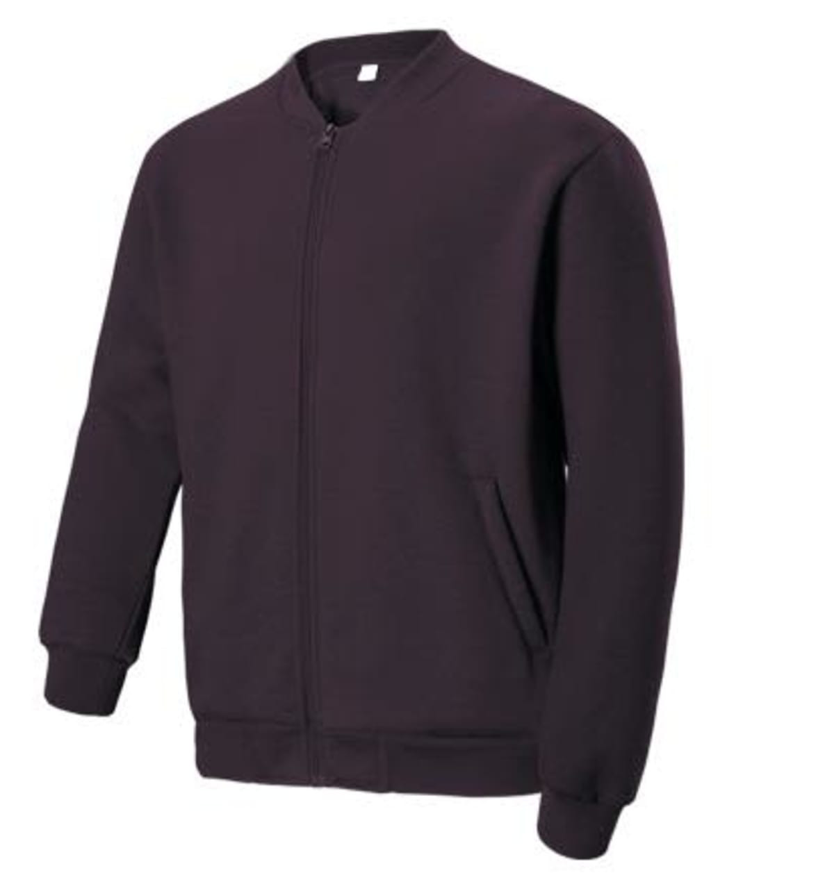 A kids' fleece jacket in dark purple with a zip front and side pockets. The jacket has a simple design and includes branding.