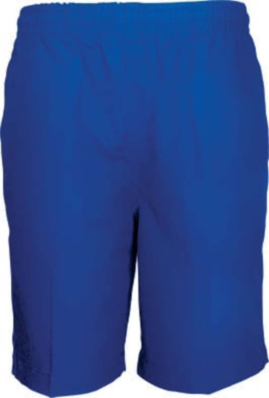 Boys' school shorts in a vibrant blue colour with an elastic waistband and a logo.