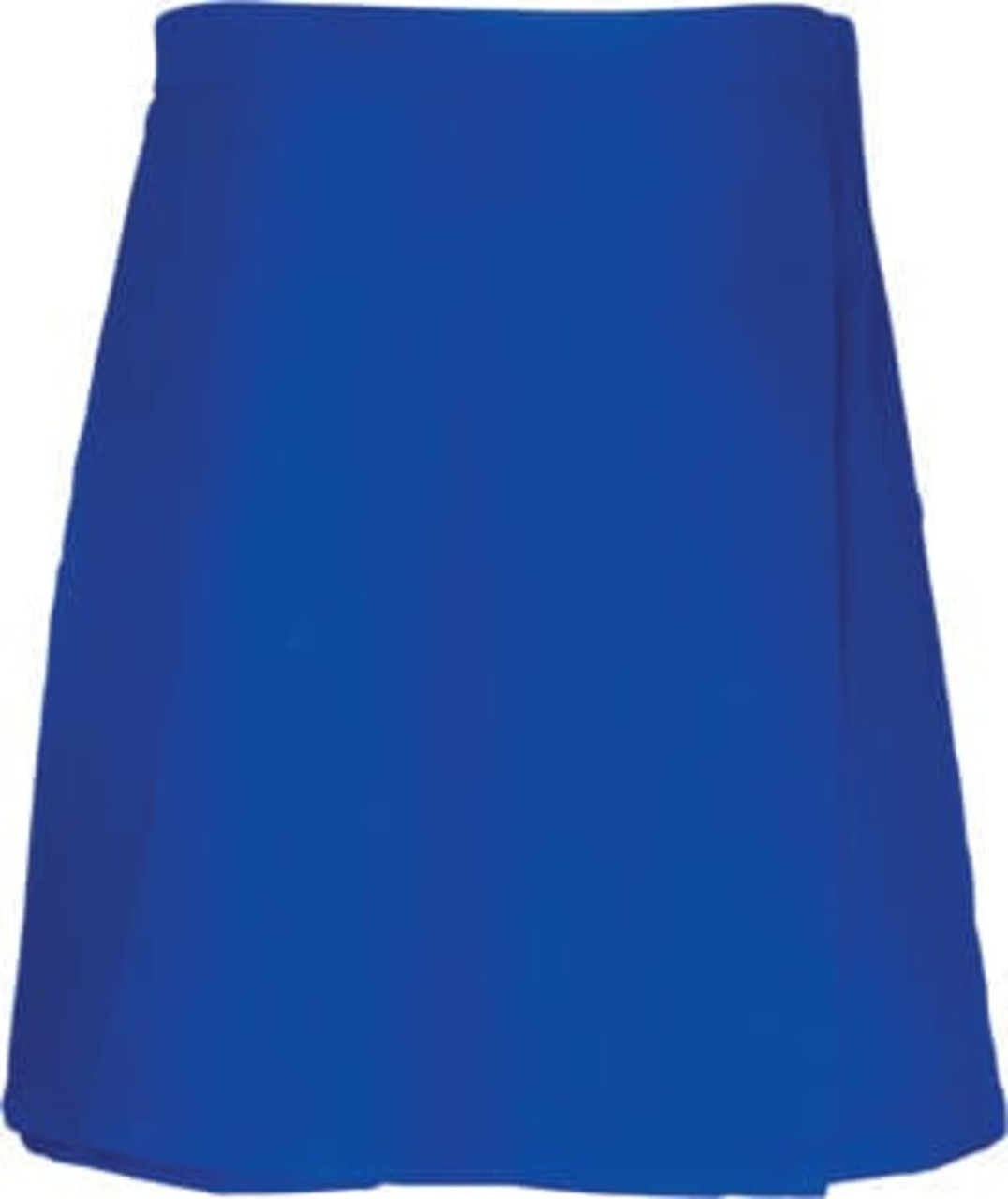 A blue skort featuring a simple, flared design, suitable for girls. It includes a logo on the waistband.