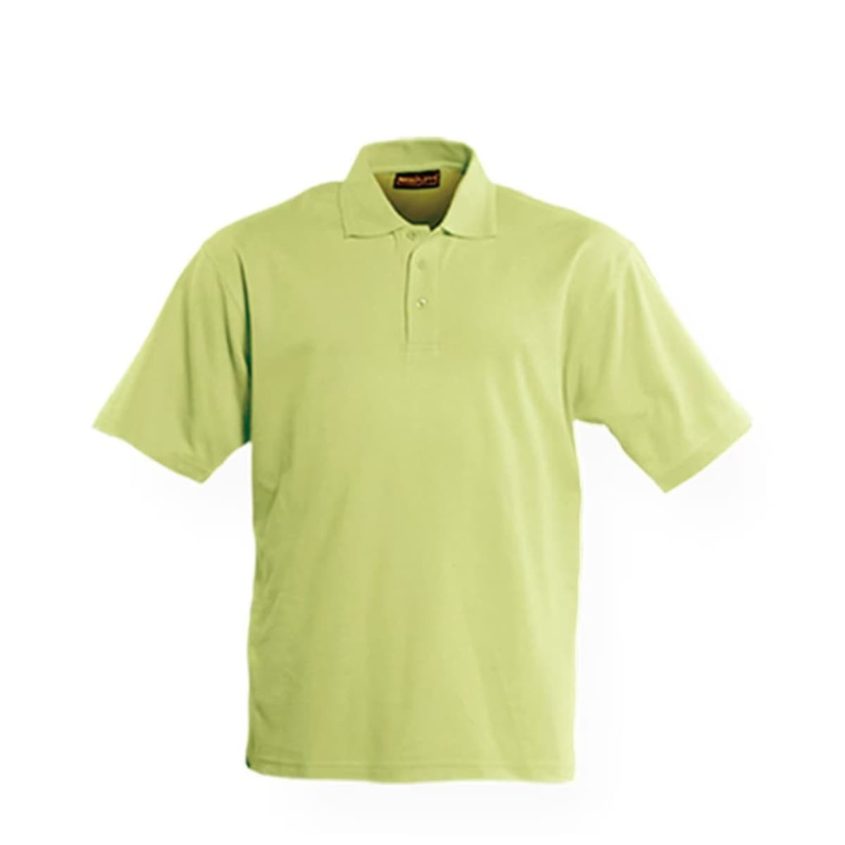 A light green polo shirt with a collar and three buttons, featuring a logo on the label.