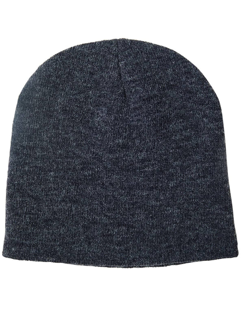 Acrylic knitted marl beanie in dark grey with a seamless design. Features a logo on the side.
