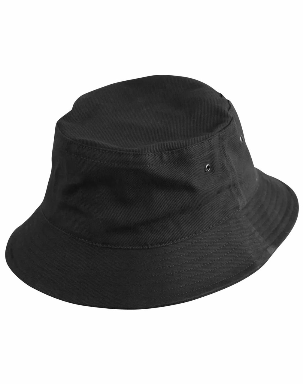 A soft washed bucket hat in black with a subtle logo and ventilation eyelets. Suitable for casual wear.