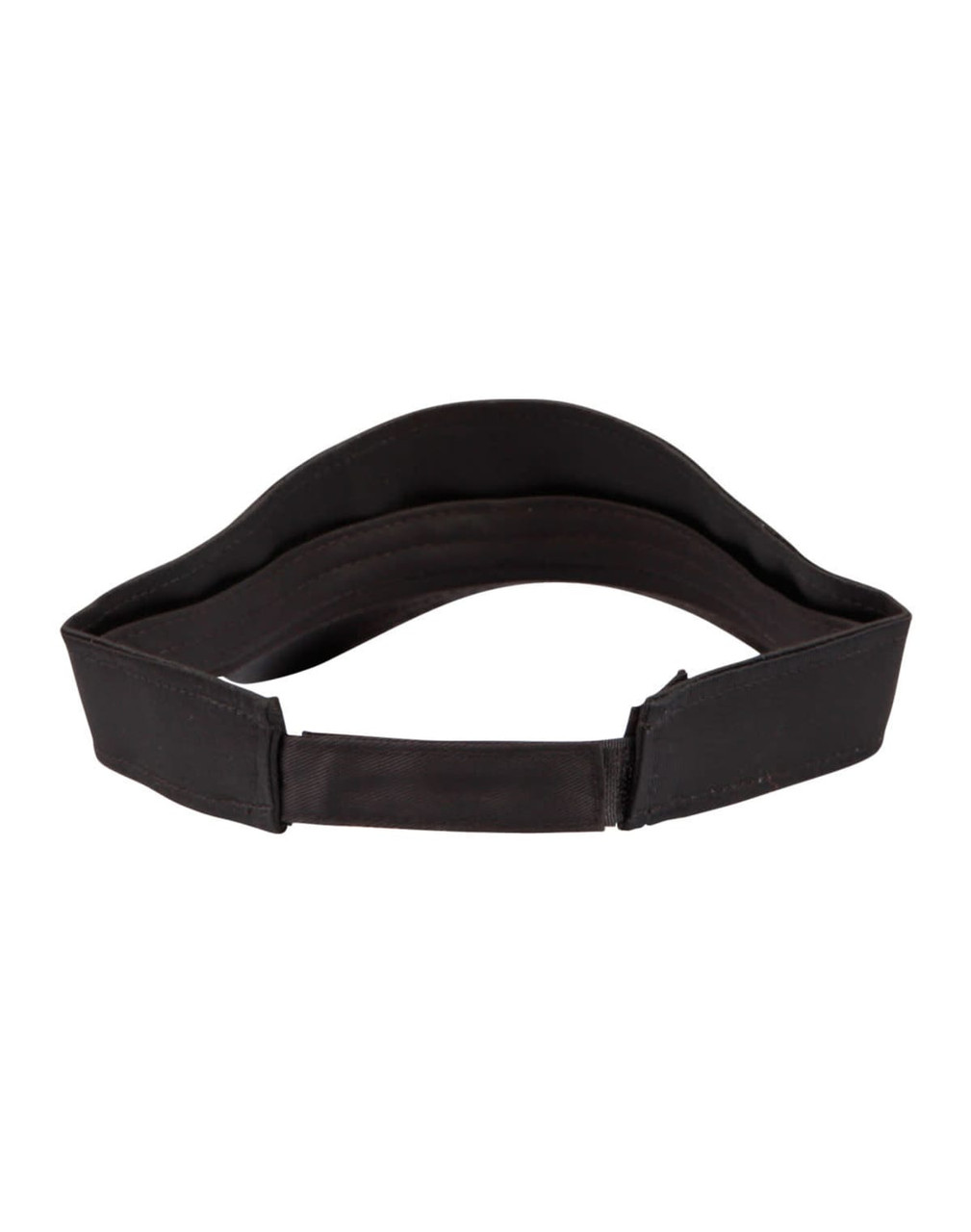A black sandwich visor featuring a flexible band and a simple design. It includes a logo on the front.