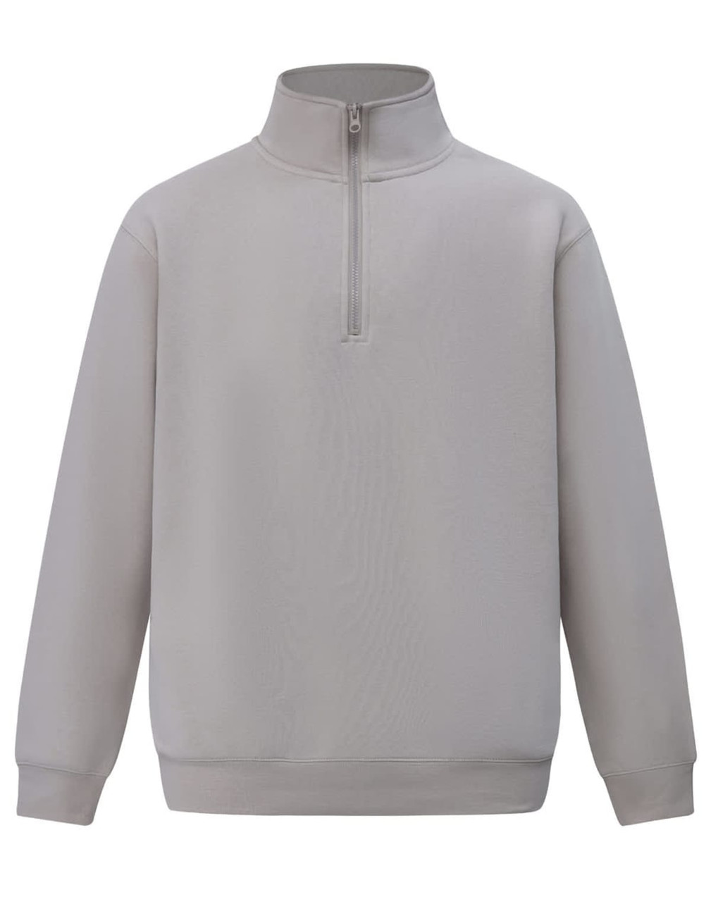A light grey half-zip collar polar fleece jumper featuring long sleeves and a simple design.
