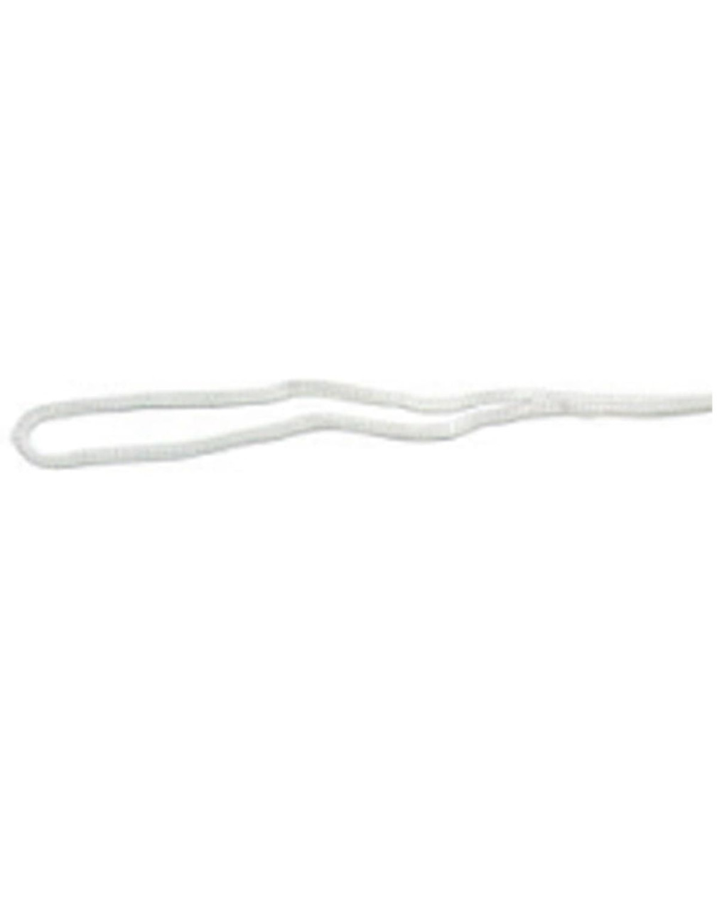 A white break-away chin strap clip, featuring a simple loop design. It has a small logo on the side.