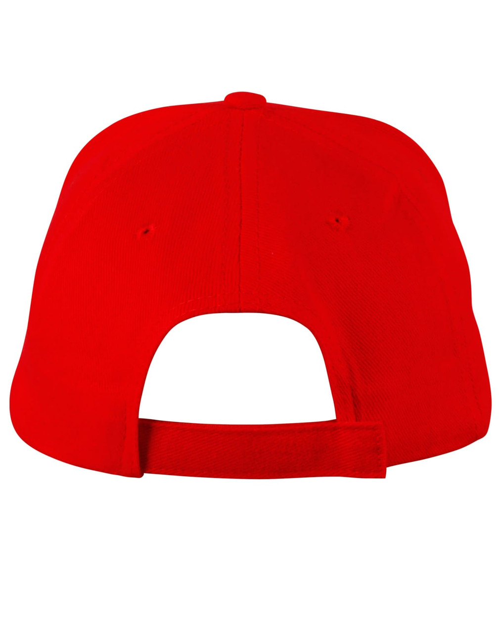 A bright red kids' brushed cotton cap featuring an adjustable strap and a logo on the back.