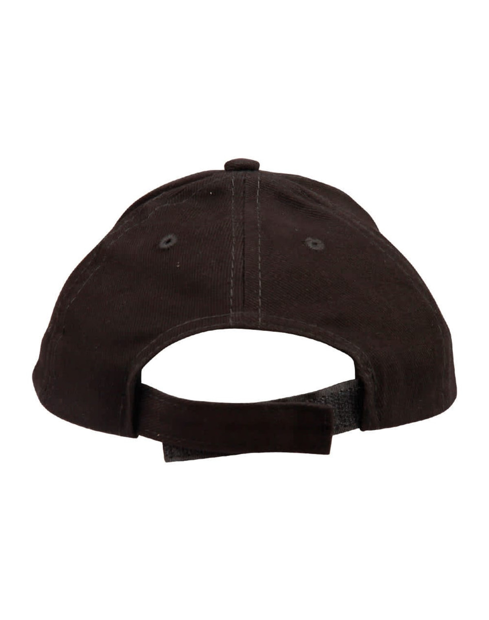 A kids’ brushed cotton cap in dark brown with a rear adjustable strap and ventilation holes. Features a logo.