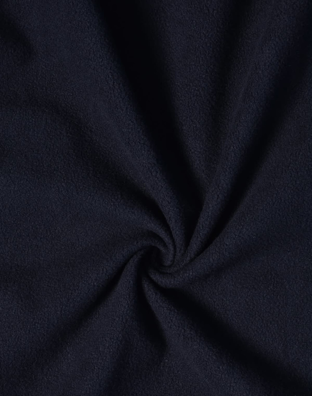 A navy softshell fabric with a smooth, textured finish, featuring a spiral pattern at the centre.
