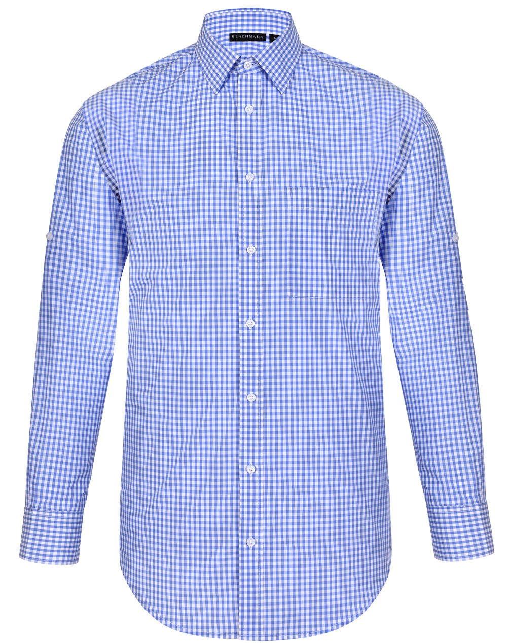 Mens Gingham Check Long Sleeve Shirt With Roll Up Tab Sleeve