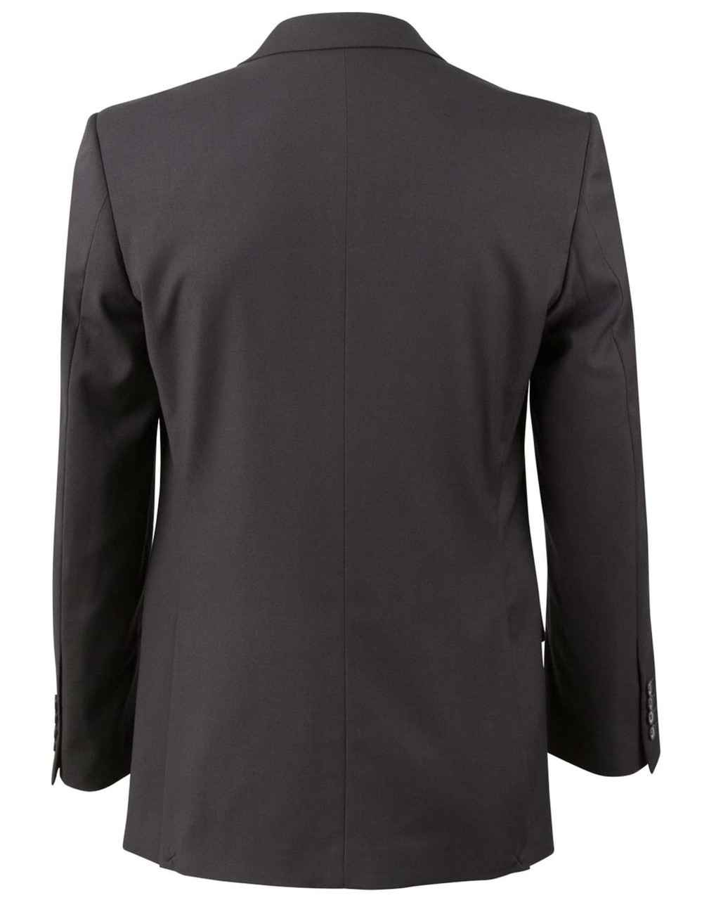 A black men's poly/viscose stretch jacket featuring a classic back design and tailored fit.