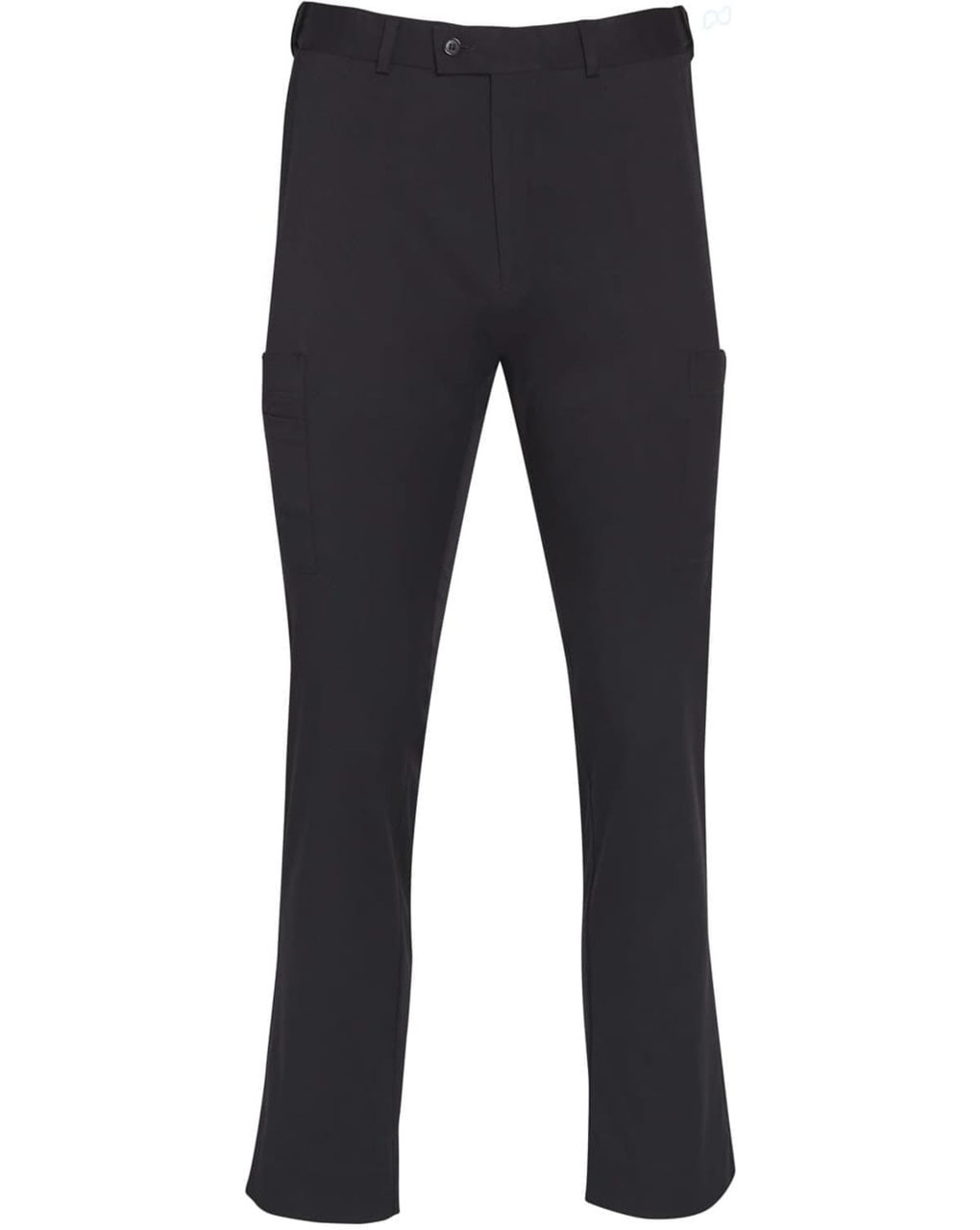 Men's utility cargo pants in black featuring side pockets and a simple design. Includes a logo on the waistband.