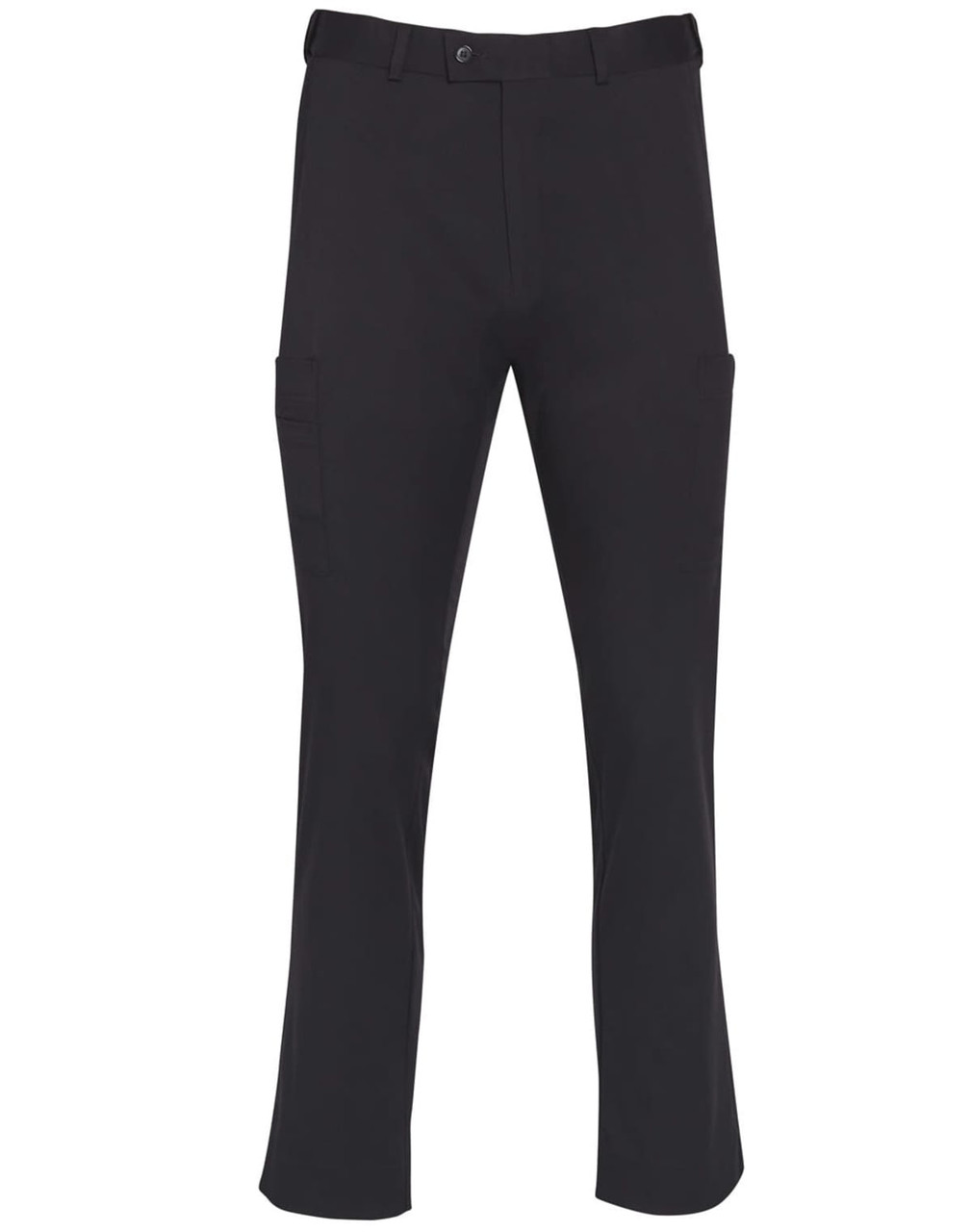 Men's utility cargo pants in black featuring side pockets and a simple design. Includes a logo on the waistband.
