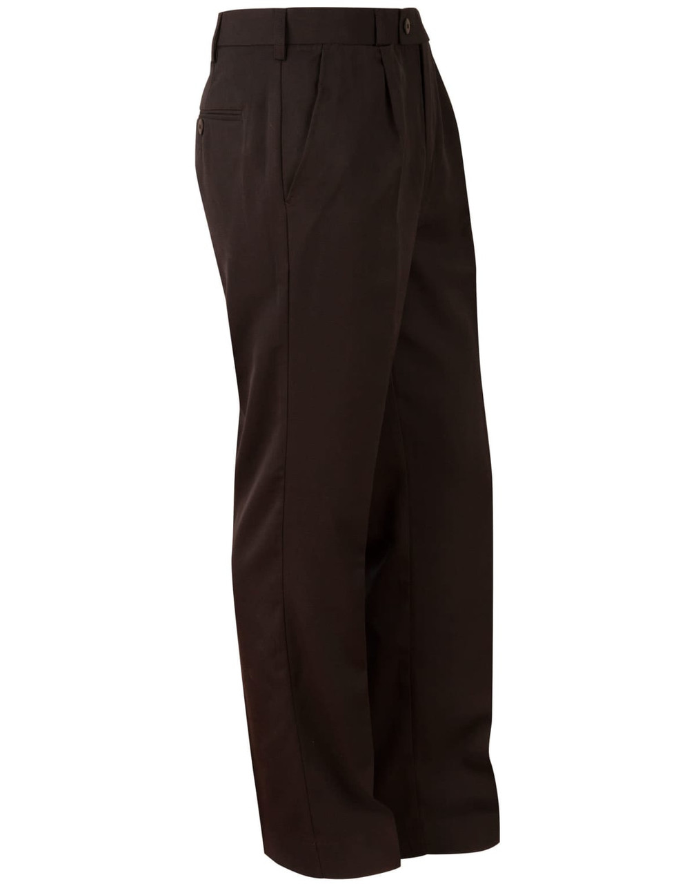 Brown men's chino pants featuring a straight leg design and a logo on the waistband.