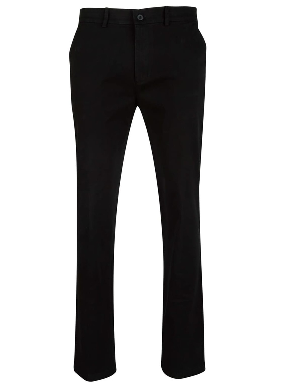 Men's chino pants in black, featuring a classic cut and subtle branding on the waistband.