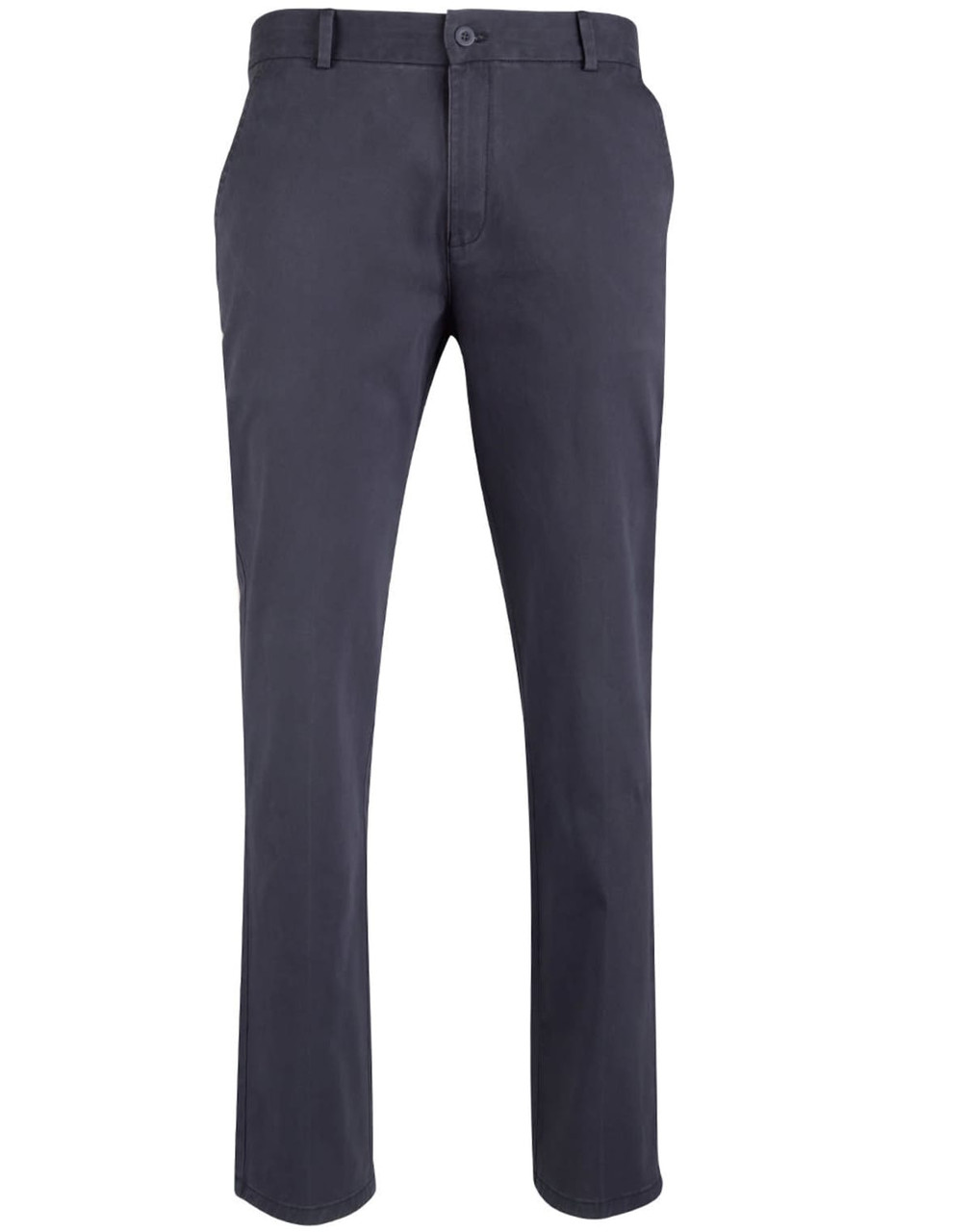 Men's chino pants in dark grey with a slim fit design, featuring a logo on the waistband.