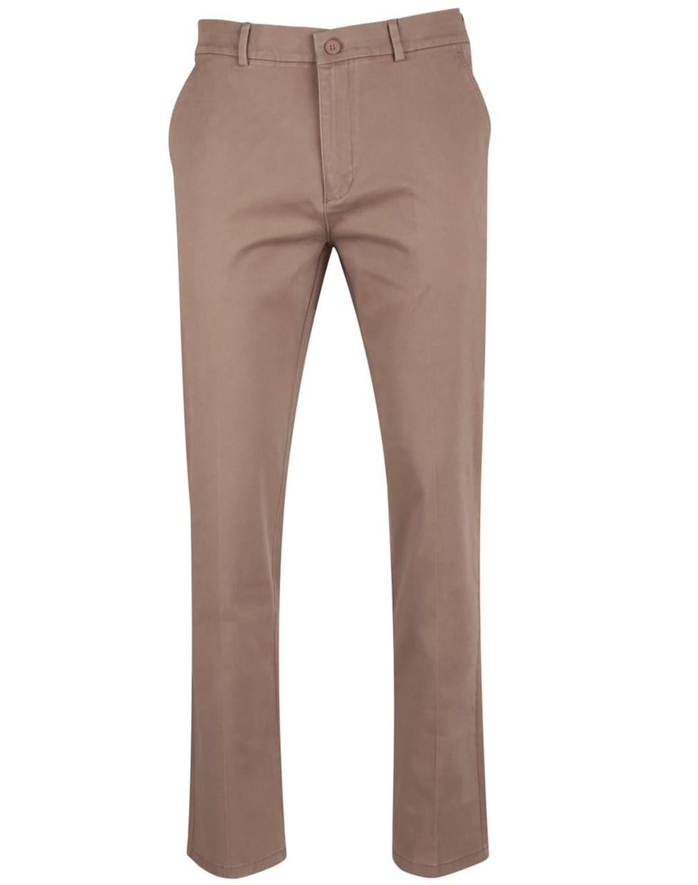Men's chino pants in a light brown colour, featuring a classic fit and a button closure. Includes branding on the waistband.