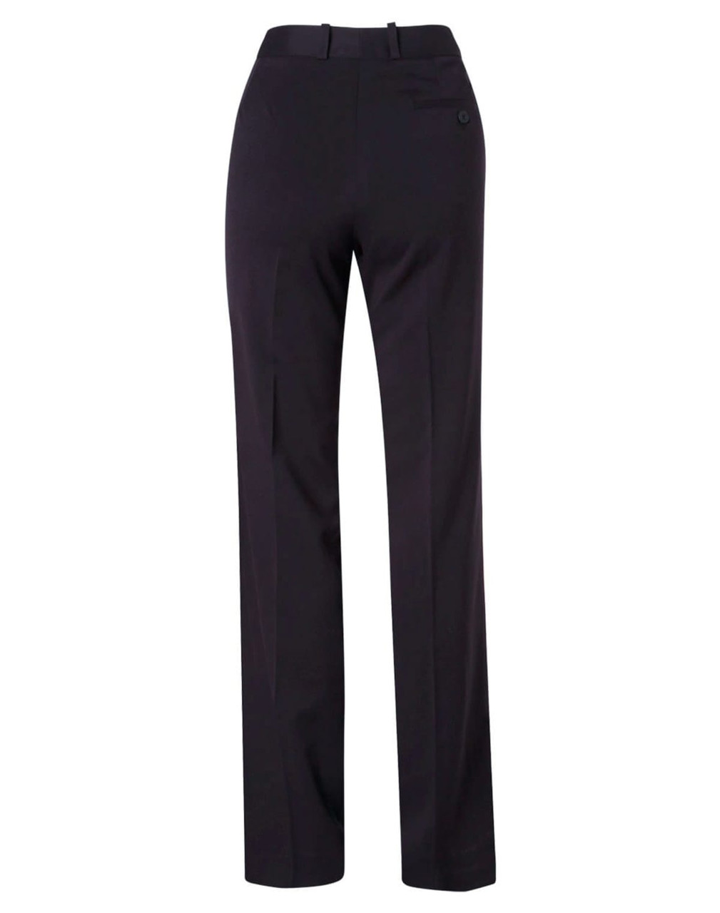 Women's utility pants in black, featuring a flexi waist and straight leg design. Includes a back pocket and logo.