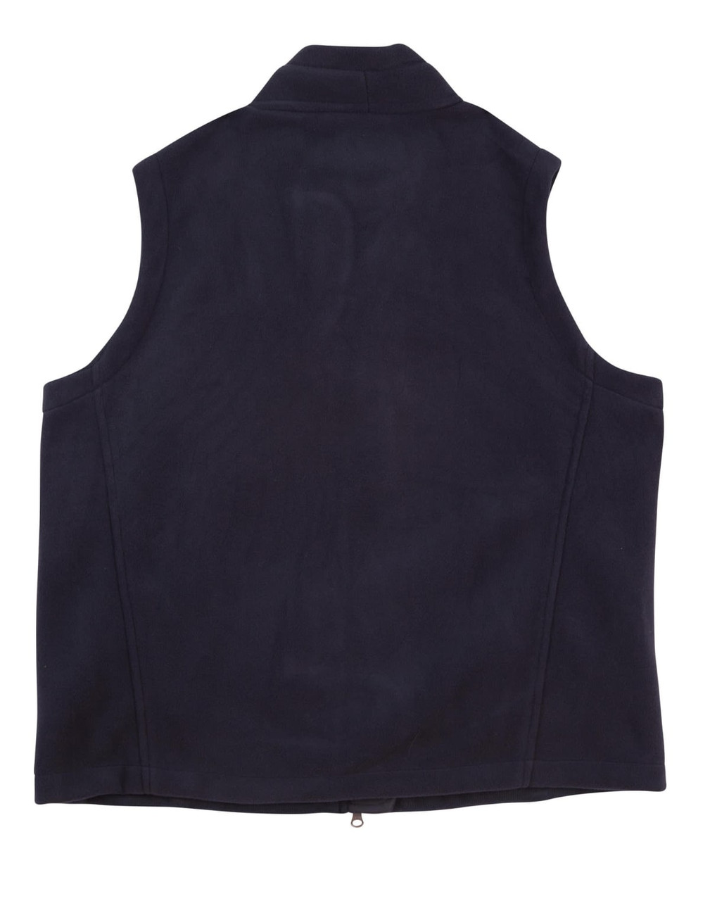 A navy blue Diamond Fleece Vest for men with a collar and no sleeves, featuring a branding logo.