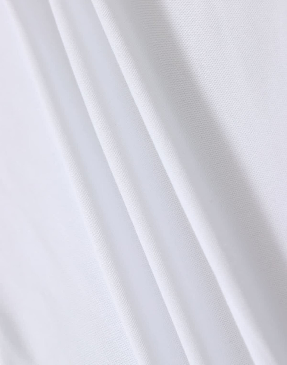 A white fabric featuring smooth folds, suitable for a polo shirt. The material appears lightweight with a subtle texture.
