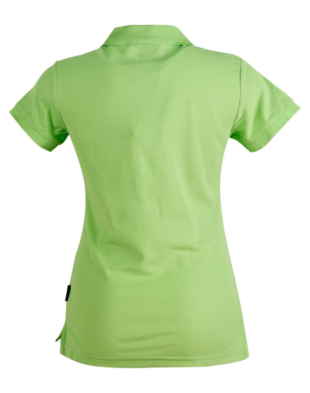 A women's polo shirt in vibrant green with a fitted design and a small logo on the side.