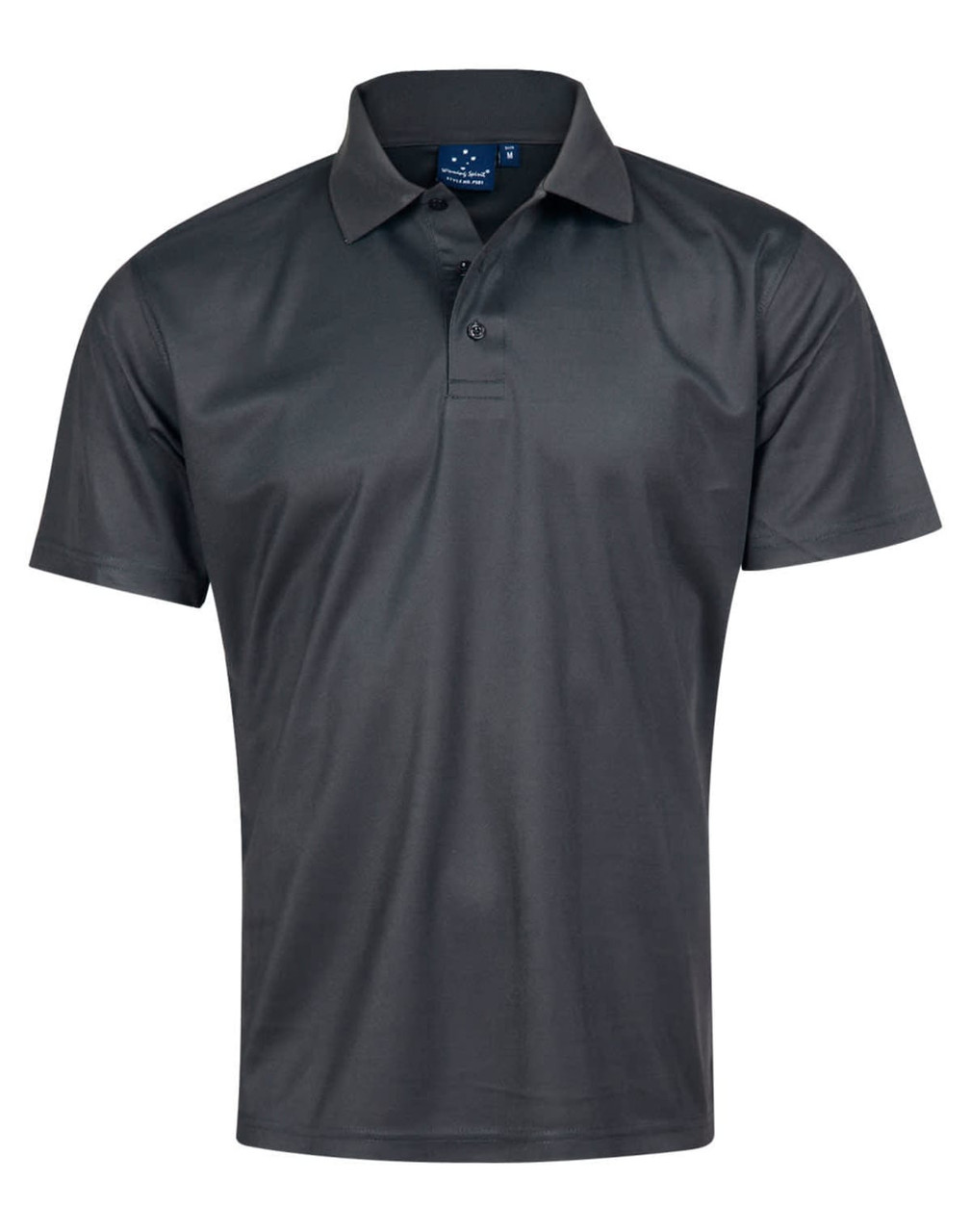 A black short-sleeve polo shirt with a classic collar and a logo on the chest.