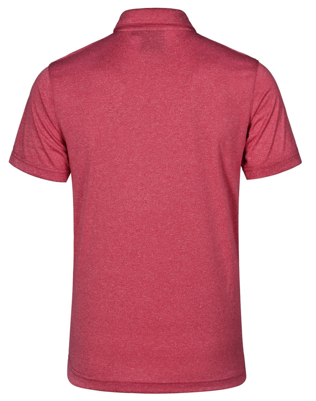 A short-sleeve polo shirt in a vibrant red colour, featuring a plain design and a collar, with a logo on the back.