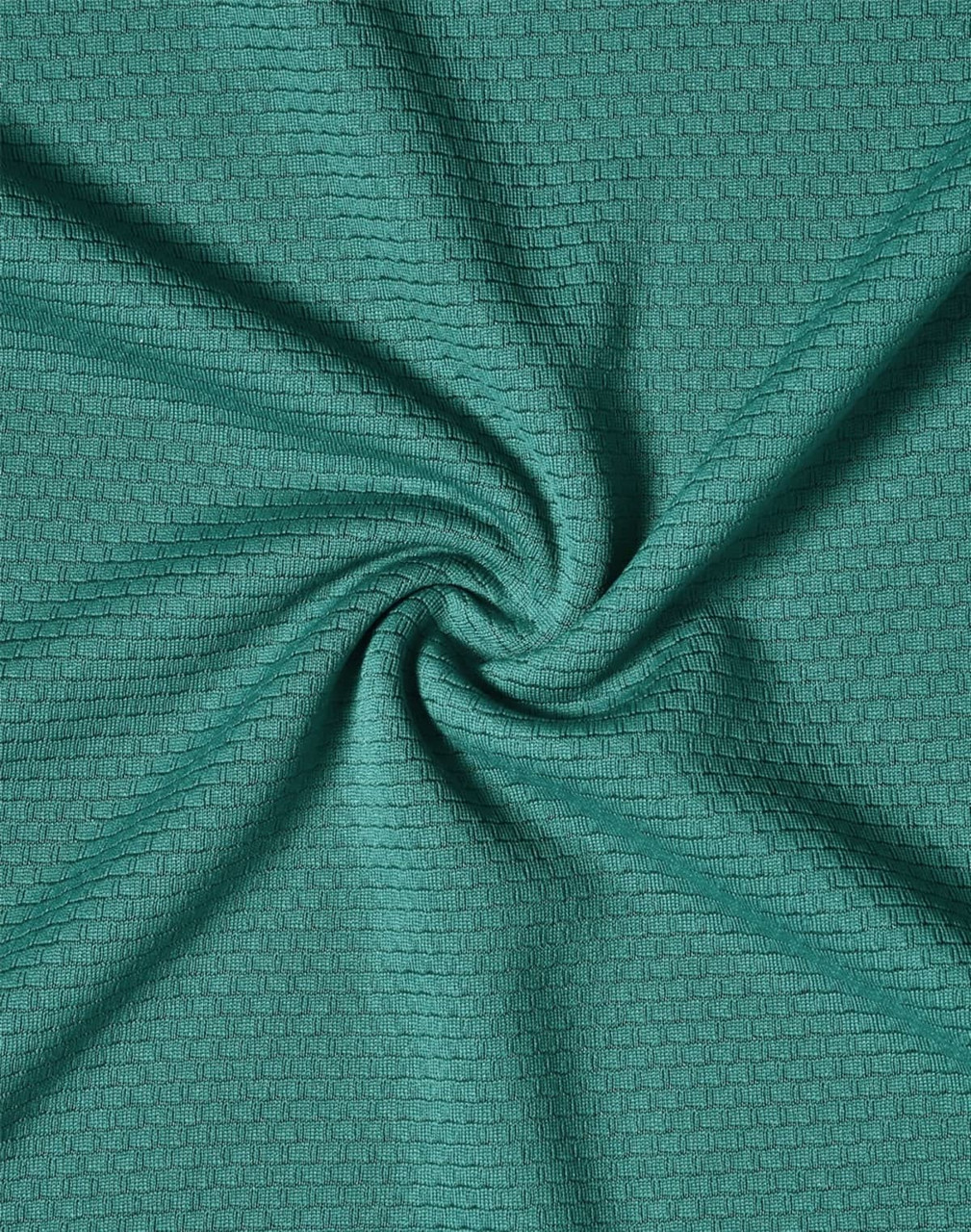 A textured fabric in a rich teal colour, showcasing a subtle grid pattern. There is a logo present.