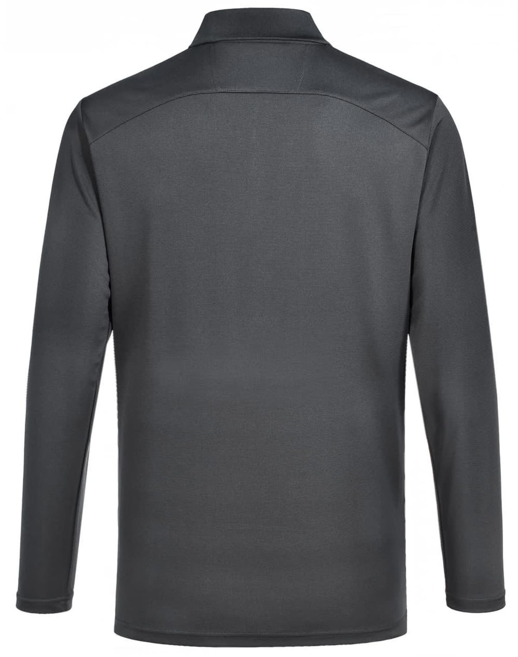A long-sleeved polo shirt in a dark charcoal colour, featuring a subtle texture and a logo.
