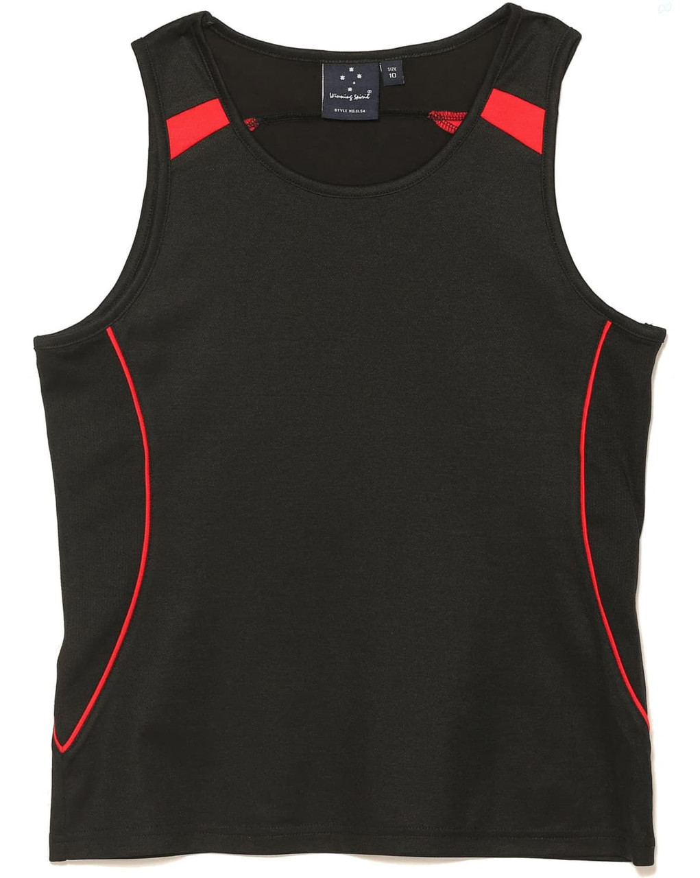 A dark green singlet featuring red accents and a logo on the upper part.
