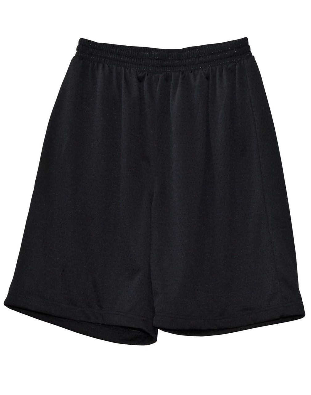 Black adults' basketball shorts featuring an elastic waistband and a logo. Suitable for sports and casual wear.