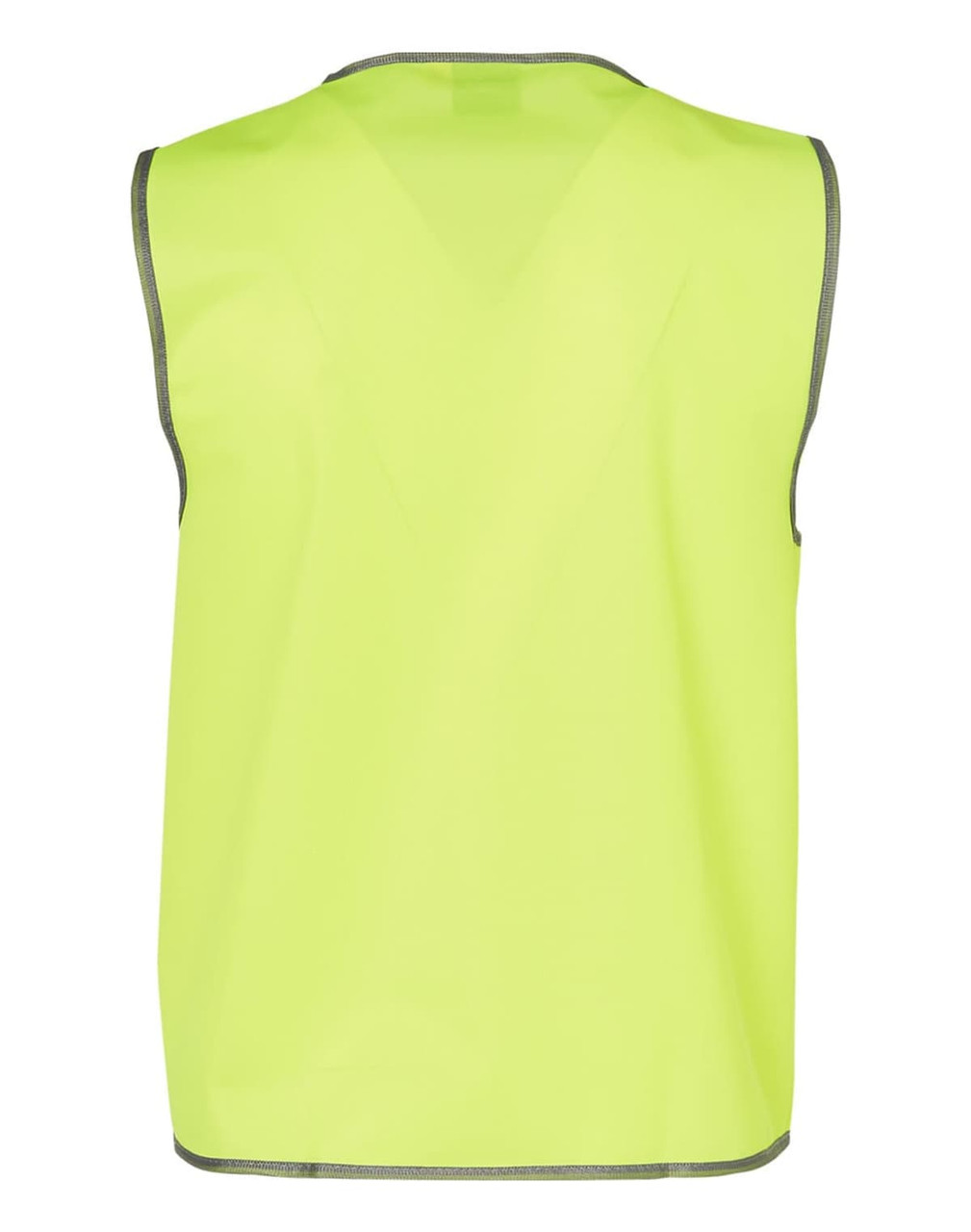 A hi-vis safety vest in bright yellow, featuring sleeveless design and a contrasting trim, with a logo.